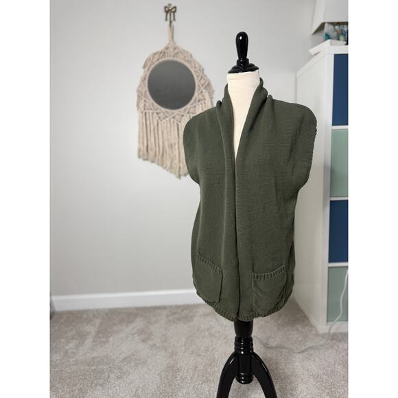 Vtg Eddie Bauer Olive Green Linen Cotton Short-sleeve Open Cardigan Sweater M - Picture 1 of 6